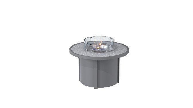 Round aluminum fire pit table with circular glass wind guard
