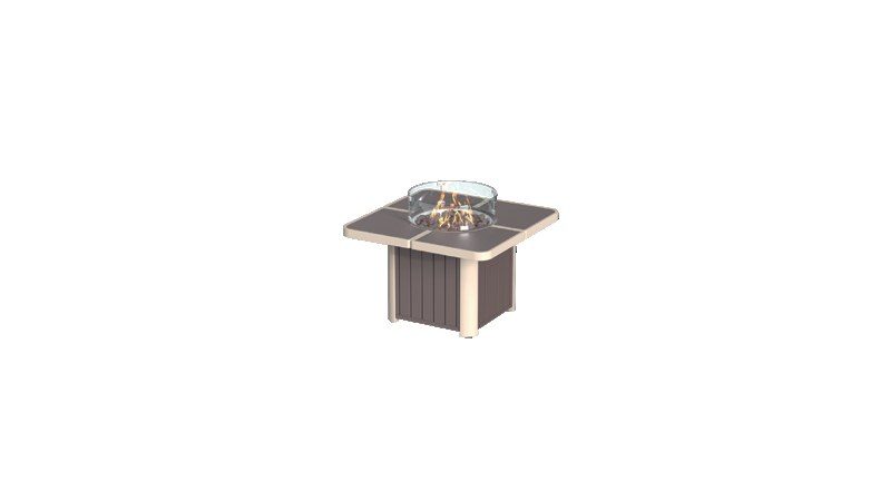 Square fire pit table with teak-look top