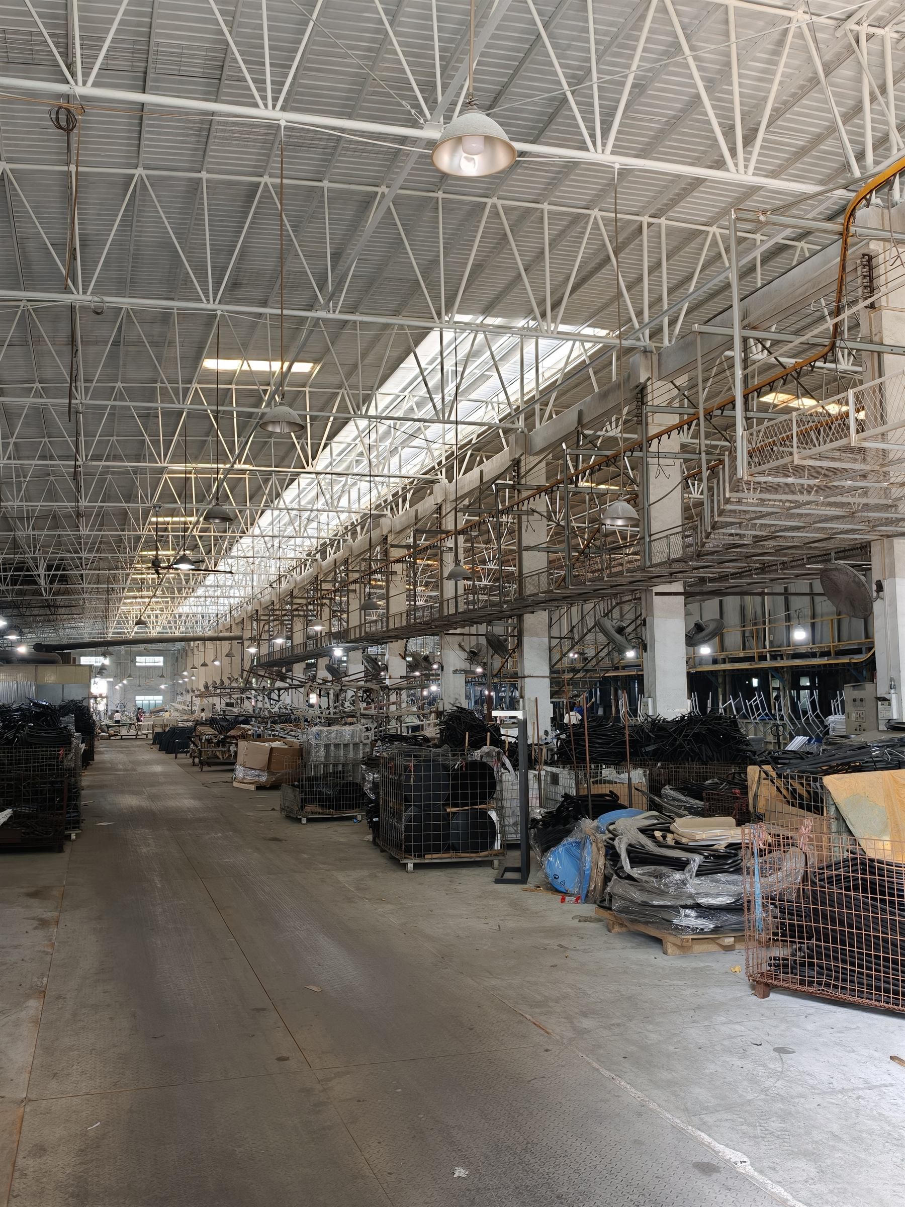 Textilene and sling fabrication hall with material racks