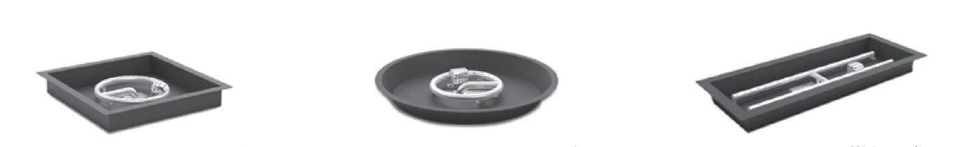 Square, round and rectangular stainless steel gas fire pit burners