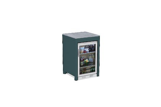 Outdoor refrigerator cabinet module in teal finish