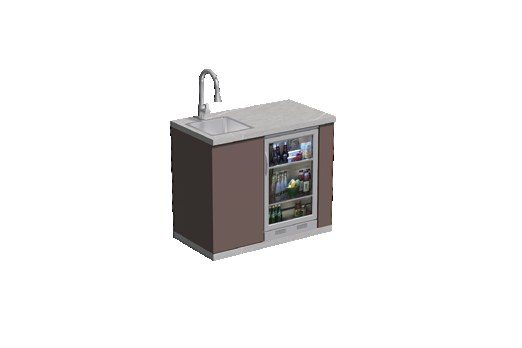 Compact outdoor kitchen module with sink and refrigerator